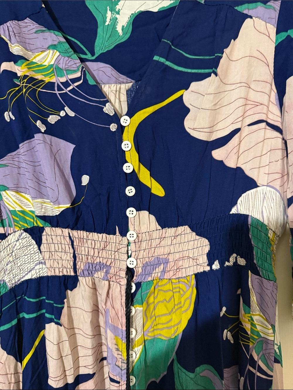 Floral Navy Button-Front Maxi Dress - Picture 4 of 5